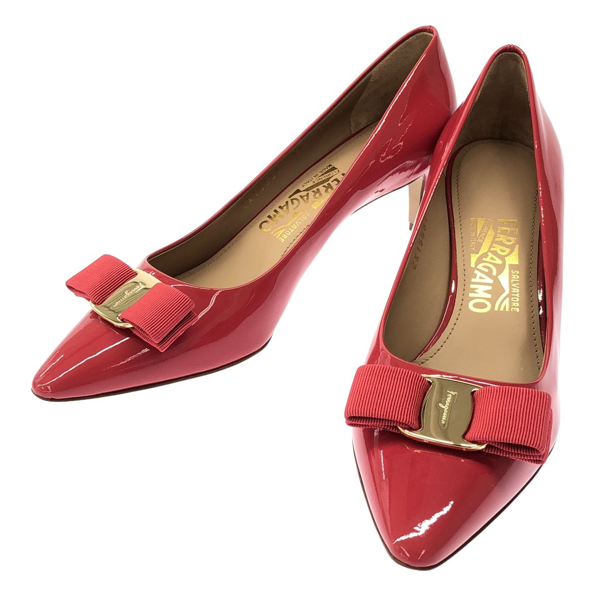 Salvatore Ferragamo サルバトーレ フェラガモ EMY パテントリボンパンプス レッド 38