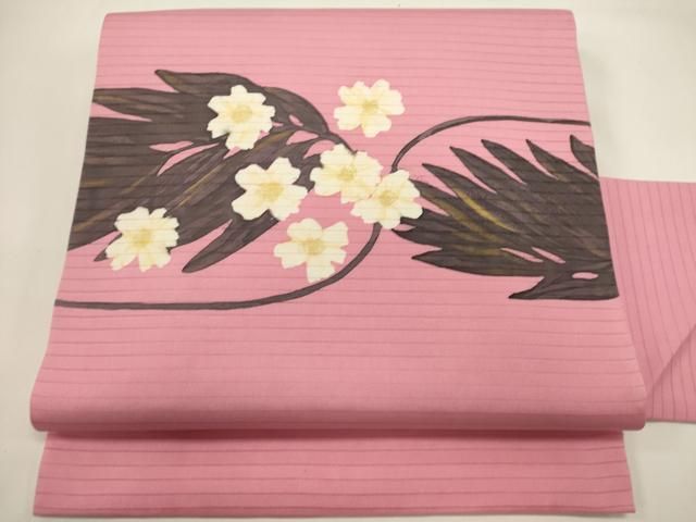 平和屋着物＊夏物　絽塩瀬　九寸名古屋帯　作家物　ろうけつ染め　草花文　正絹　逸品　DABH1737cd