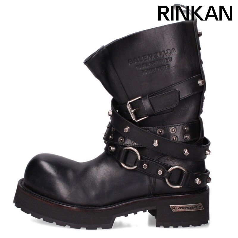 バレンシアガ VENOM CITY BOOTIE WORN OUT CALF LEATHER/MET ACC ヴェノムレザーロングブーツ メンズ 40