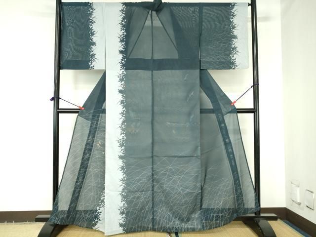 平和屋着物＊夏物　訪問着　刺繍　紋紗　草花　シルエット　金彩　正絹　逸品　DABH0308op