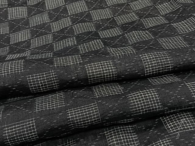 平和屋着物＊夏物　上布　市松文　黒地　麻　逸品　CABI3845xi