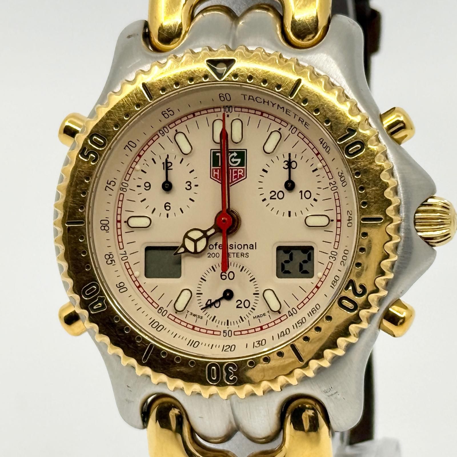 TAG HEUER タグホイヤー プロフェッショナル 200M GP×SS GP×革 アイボリー文字盤 CG1123-0 QZ メンズ 腕時計 稼働品