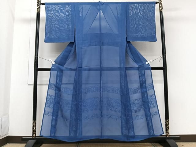 平和屋着物＊夏物　色留訪問着　横段鳳凰花紋紗　青藍色　正絹　逸品　未使用　CABI3853xi