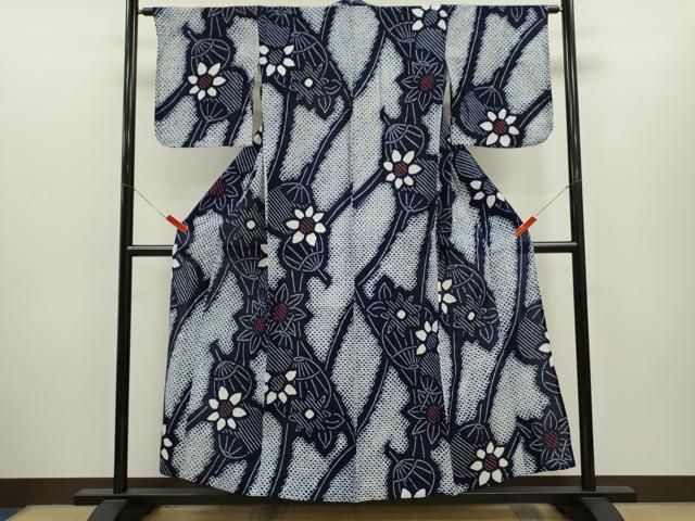 平和屋着物∴夏物　浴衣　有松鳴海絞り　うちわ　舞花文　綿　逸品　CABH7927ze