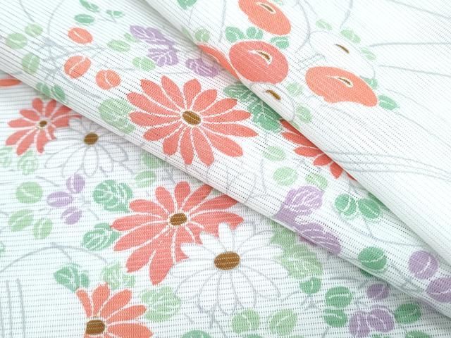 平和屋着物＊夏物　小紋　絽　草花文　洗える着物　CABI1427th 19,500円