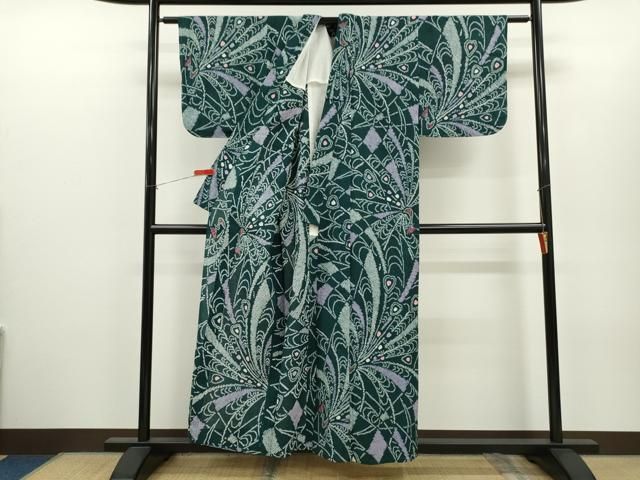 浴衣 有松鳴海絞り 孔雀羽文 ネイビー 綿 手縫い しつけ糸付 夏 和装 逸品 平和屋着物∴夏物 浴衣 有松鳴海絞り 孔雀文 綿 逸品 未使用