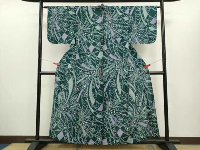平和屋着物∴夏物 浴衣 有松鳴海絞り 孔雀文 綿 逸品 未使用