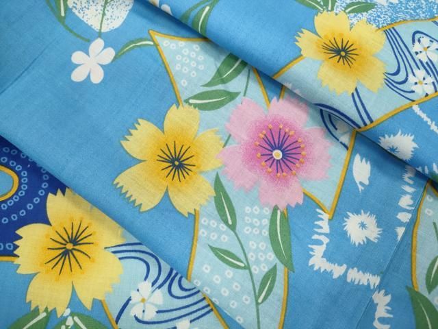 平和屋着物∴夏物　浴衣　エ霞短冊花文　綿　逸品　CABH7943ze