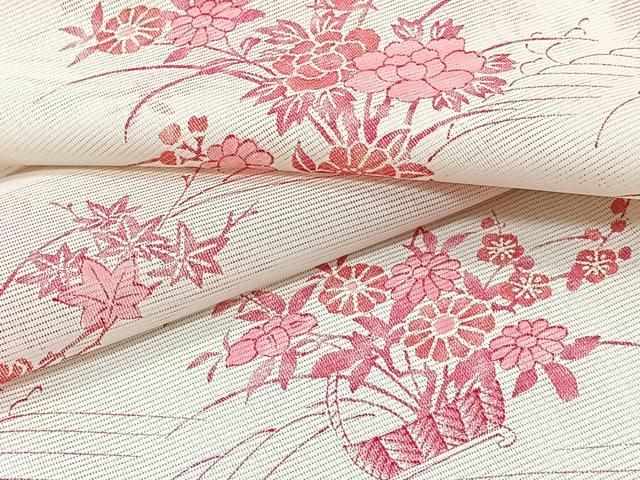 平和屋着物＊夏物　小紋　絽　立波飾花文　洗える着物　CABI3883xi