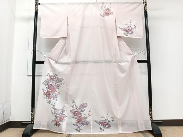 平和屋着物＊夏物　訪問着　絽　地紙飛鶴草花文　金彩　洗える着物　未使用　CABI3899xi