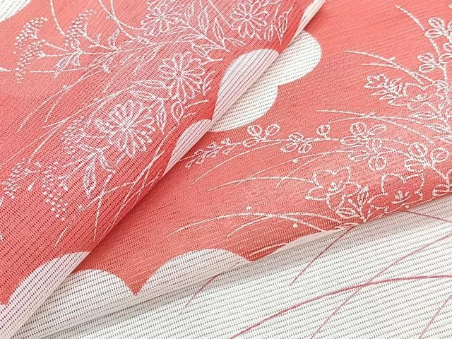 平和屋着物＊夏物　小紋　絽　芝草花文　洗える着物　CABI3904xi