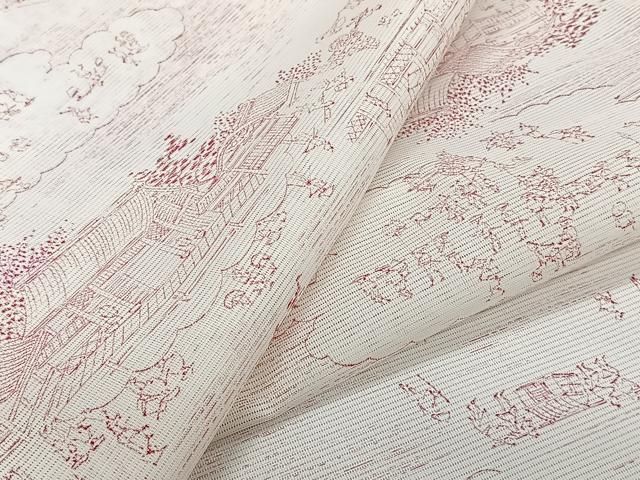 平和屋着物＊夏物　小紋　絽　渡橋人物風景文　洗える着物　CABI3907xi