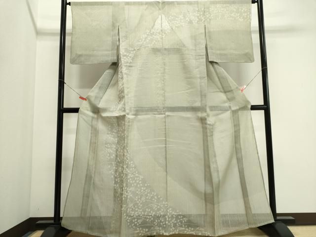 平和屋着物＊夏物　訪問着　生紬　紗　草花文　金糸　正絹　逸品　CABI6449ou