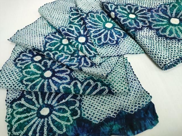 平和屋着物＊夏物　有松鳴海絞り　浴衣　反物　着尺　花繋ぎ　綿　逸品　未使用　DABH2350zzz
