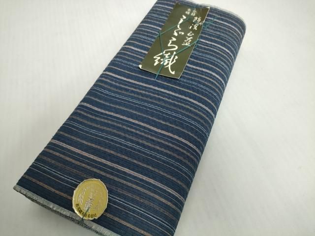 平和屋着物＊夏物　阿波しじら織　浴衣　反物　着尺　正藍　縞　証紙付き　綿　逸品　未使用　DABH2356zzz