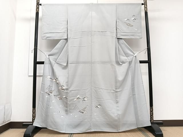 平和屋着物＊夏物　訪問着　絽　友禅　立波船松文　正絹　逸品　CABI3915xi