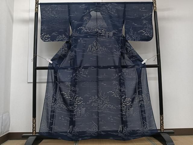 平和屋着物＊夏物　訪問着　紗紬　風景文　松竹梅　正絹　逸品　CABI3925xi