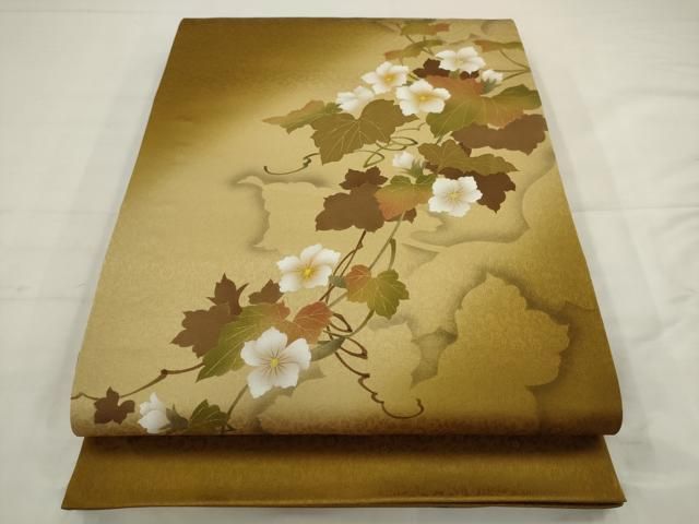 平和屋着物●京の匠日展作家　丹下雄介　太鼓柄袋帯　枝花文　金彩　やまと誂製　正絹　逸品　AABJ7036pf