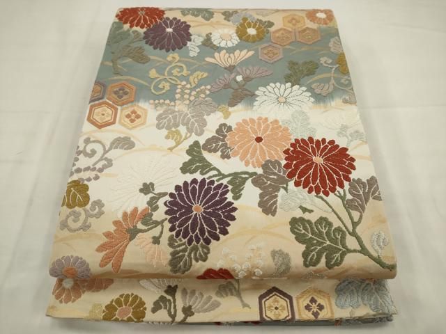 平和屋着物●六通柄袋帯　唐織　草花文　金糸　正絹　逸品　AABJ7042pf