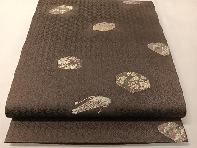 平和屋着物●六通柄袋帯　唐織　文箱花文　金銀糸　正絹　逸品　CABI4379vp