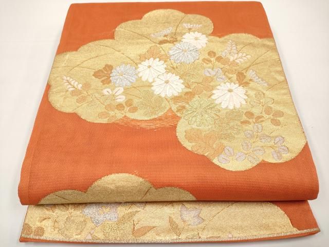 平和屋着物＊夏物　六通柄袋帯　雲取り枝花文　金銀糸　正絹　逸品　CABI8574tx