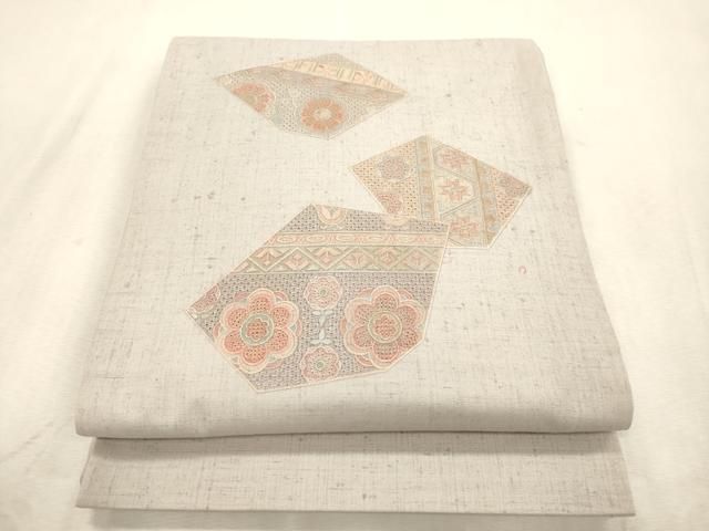 平和屋着物●中国三大刺繍　スワトウ刺繍　総刺繍　太鼓柄袋帯　紬地　幾何学花文　正絹　逸品　CABI7549dy