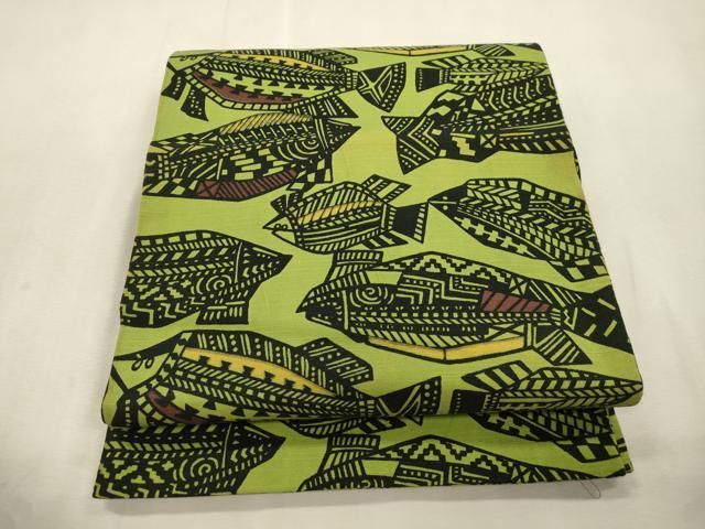 平和屋着物●両面　全通柄　京袋帯　型染め　魚　綿　CABI7551dy