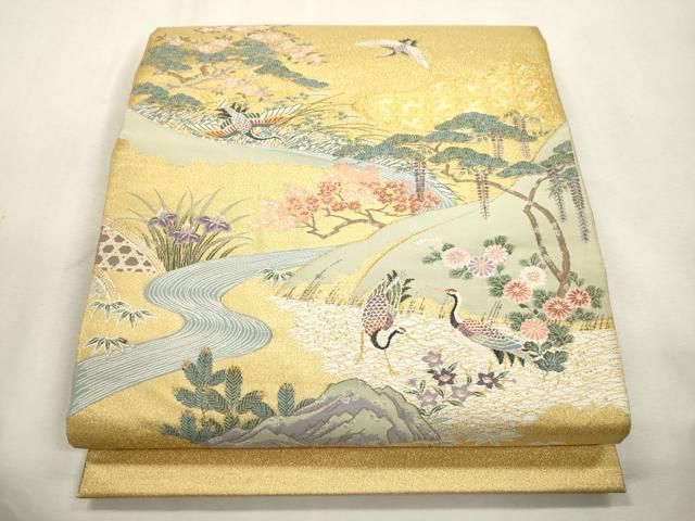 平和屋着物●太鼓柄袋帯　箔金綴　風景文　金糸　正絹　逸品　CABI7554dy