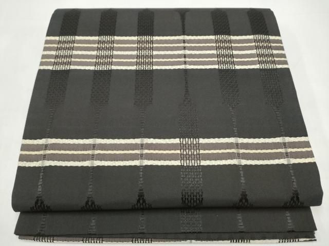 平和屋着物●六通柄袋帯　幾何学文様　黒地　さが美扱い　正絹　逸品　CABI9099hy