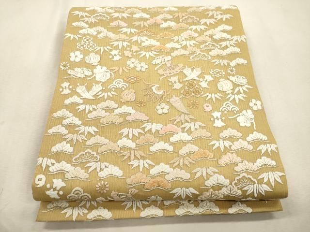 平和屋着物▽中国三大刺繍　相良刺繍　総刺繍　袋帯　スリーシーズン　春夏秋　松竹梅宝尽くし文　正絹　逸品　CABI7537dy
