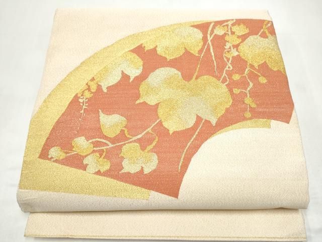 平和屋着物●爪掻き本綴れ　太鼓柄袋帯　地紙重ね蔦の葉文　金糸　正絹　逸品　CABI9169hy