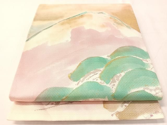 平和屋着物●六通柄袋帯　作家物　富士山　松　金彩　正絹　逸品　CABJ0429vp