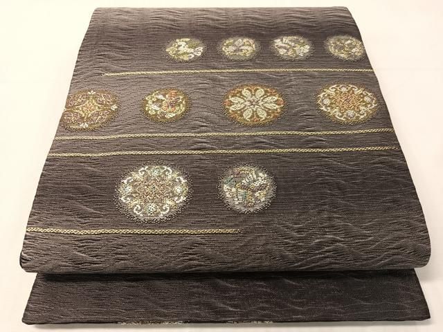平和屋着物●六通柄袋帯　櫛織　花鳥丸文　金銀糸　正絹　逸品　未使用　CABJ0493vp