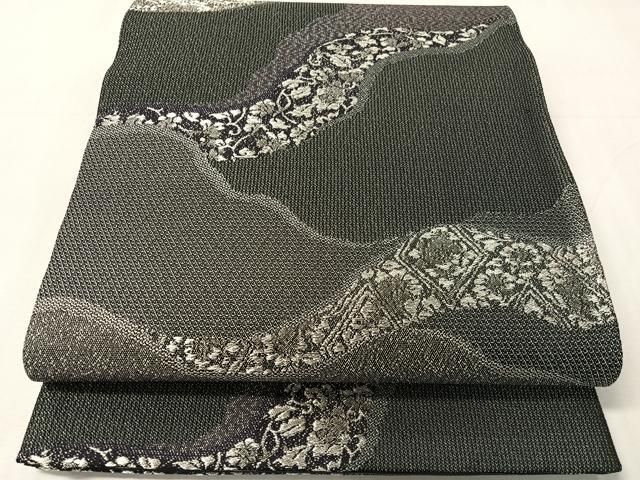 平和屋着物●六通柄袋帯　道長花唐草文　銀糸　正絹　逸品　CABJ0494vp