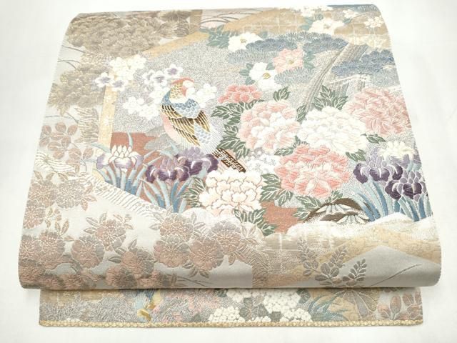 平和屋着物●六通柄袋帯　唐織　九百錦　花鳥春秋屏風文　金糸　正絹　逸品　CABI9176hy