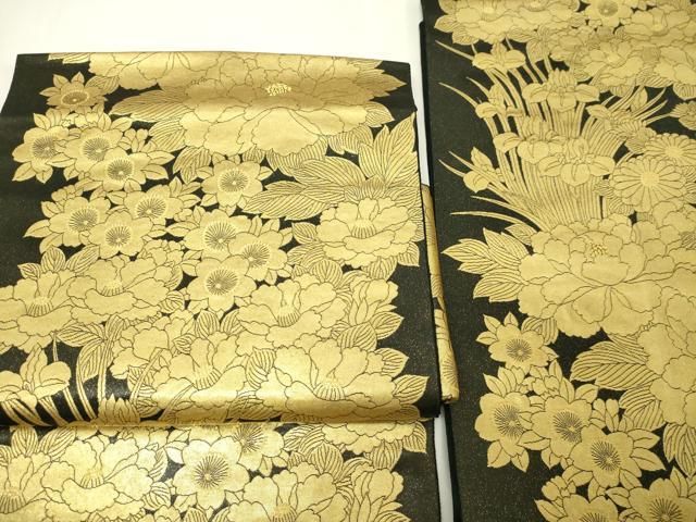 平和屋本店●西陣　長嶋成織物　ながしま帯　つけ帯　牡丹草花文　本金箔　瀞金錦　正絹　逸品　DABI1084sf