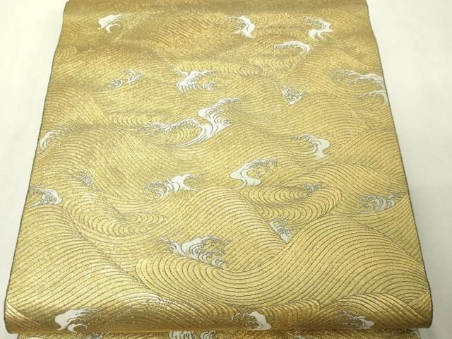 平和屋本店●西陣　長嶋成織物　ながしま帯　六通柄袋帯　波寿　本金箔　瀞金錦　正絹　逸品　DABI1086sf