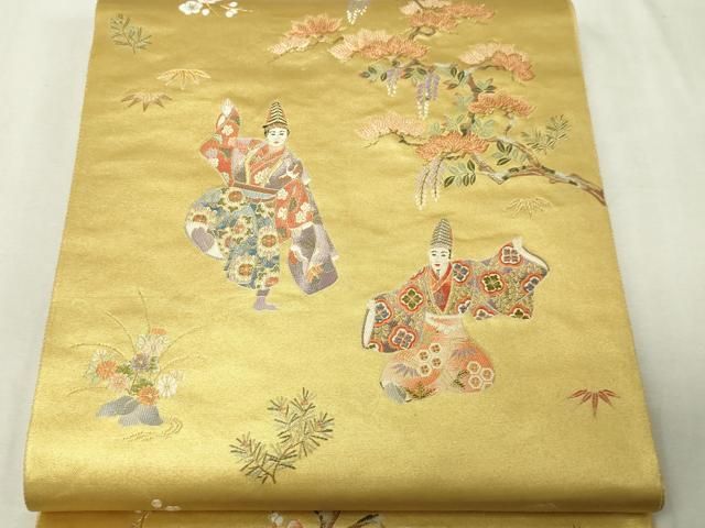 平和屋本店●六通柄袋帯　三番叟絵文　本金箔　金泥箔　正絹　逸品　DABI1091sf