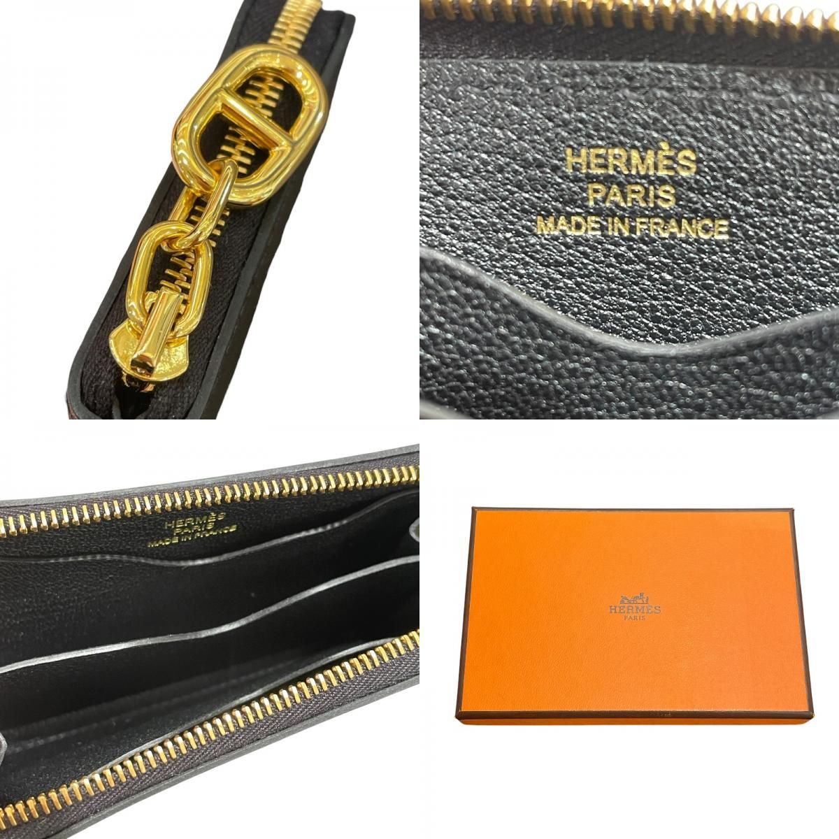 エルメス HERMES ジップアンゴーコンパクト W刻 ブラック ゴールド金具 