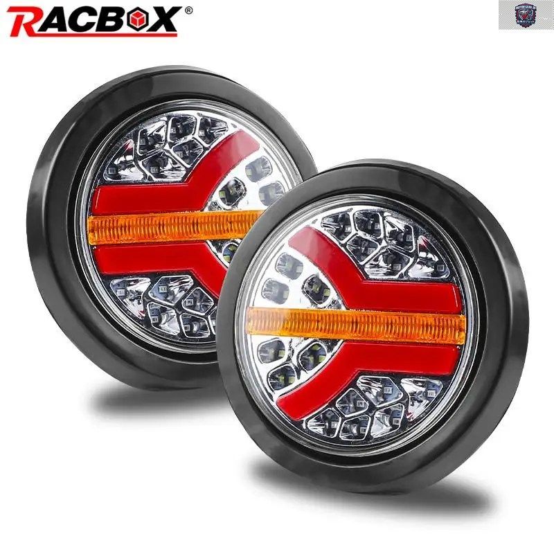 12V/24V リアブレーキライト 4インチ丸型テールランプ 流れるターンシグナルライト 防水 カーゴトラック オフロード ピックアップ カー テ