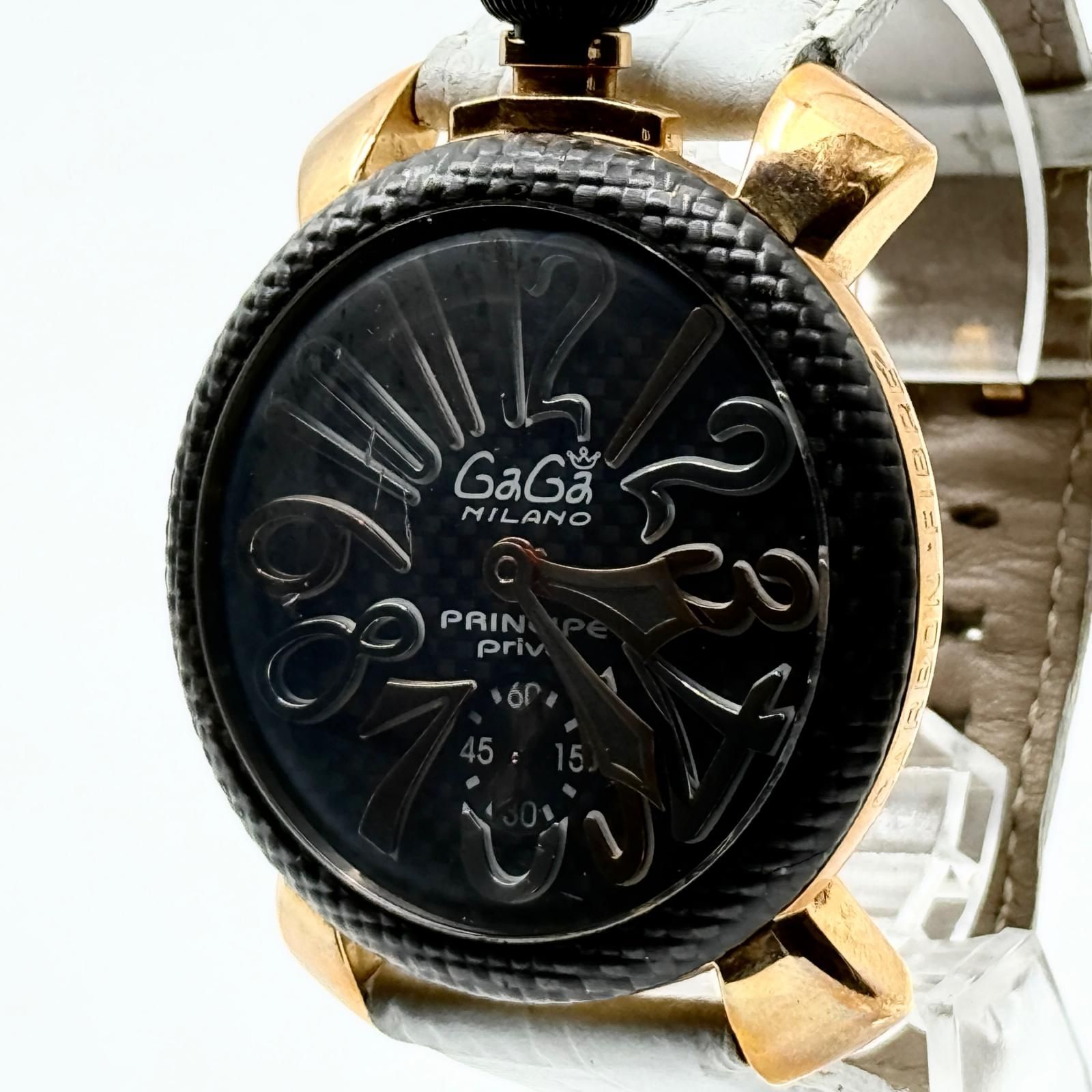 Gaga Milano ガガ・ミラノ マヌアーレ GP GP×革 5511.02S ブラック 手巻き メンズ 腕時計 稼働品