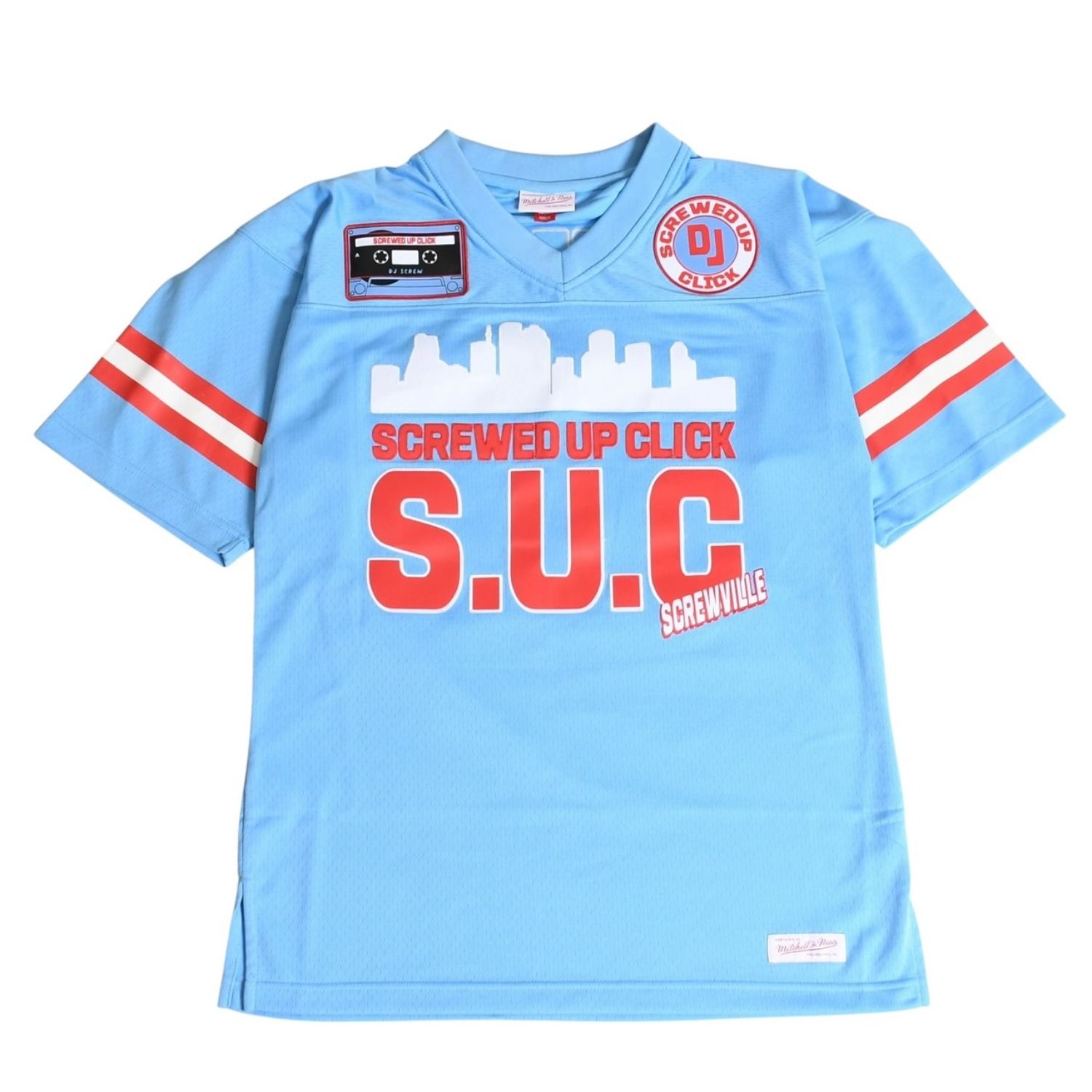 新品同様品 Mitchell&Ness ミッチェルアンドネス DJスクリュー DJ Screw×Screwed UP Click オフィシャルコラボレーションフットボールジャージ ライトブルー サイズM 4a002212