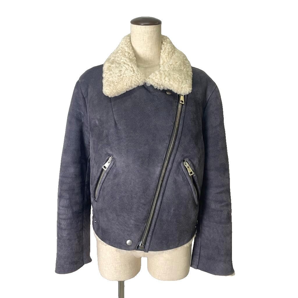 アクネ Acne ムートンダブルライダースジャケット ブルゾン 36 ブラック系 ■GY06 ☆AA★
