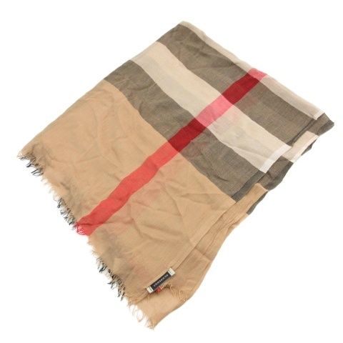 バーバリー BURBERRY チェック ストール フリンジ カシミヤ混 ベージュ ■GY47 ☆AA★
