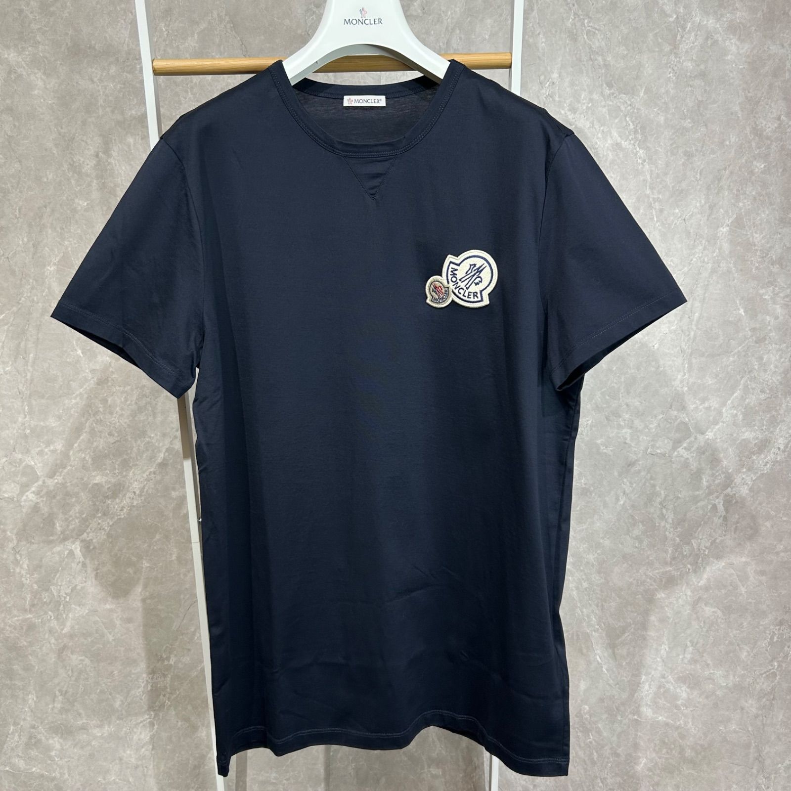 極美品】 MONCLER モンクレールダブルワッペン半袖TシャツネイビーXL