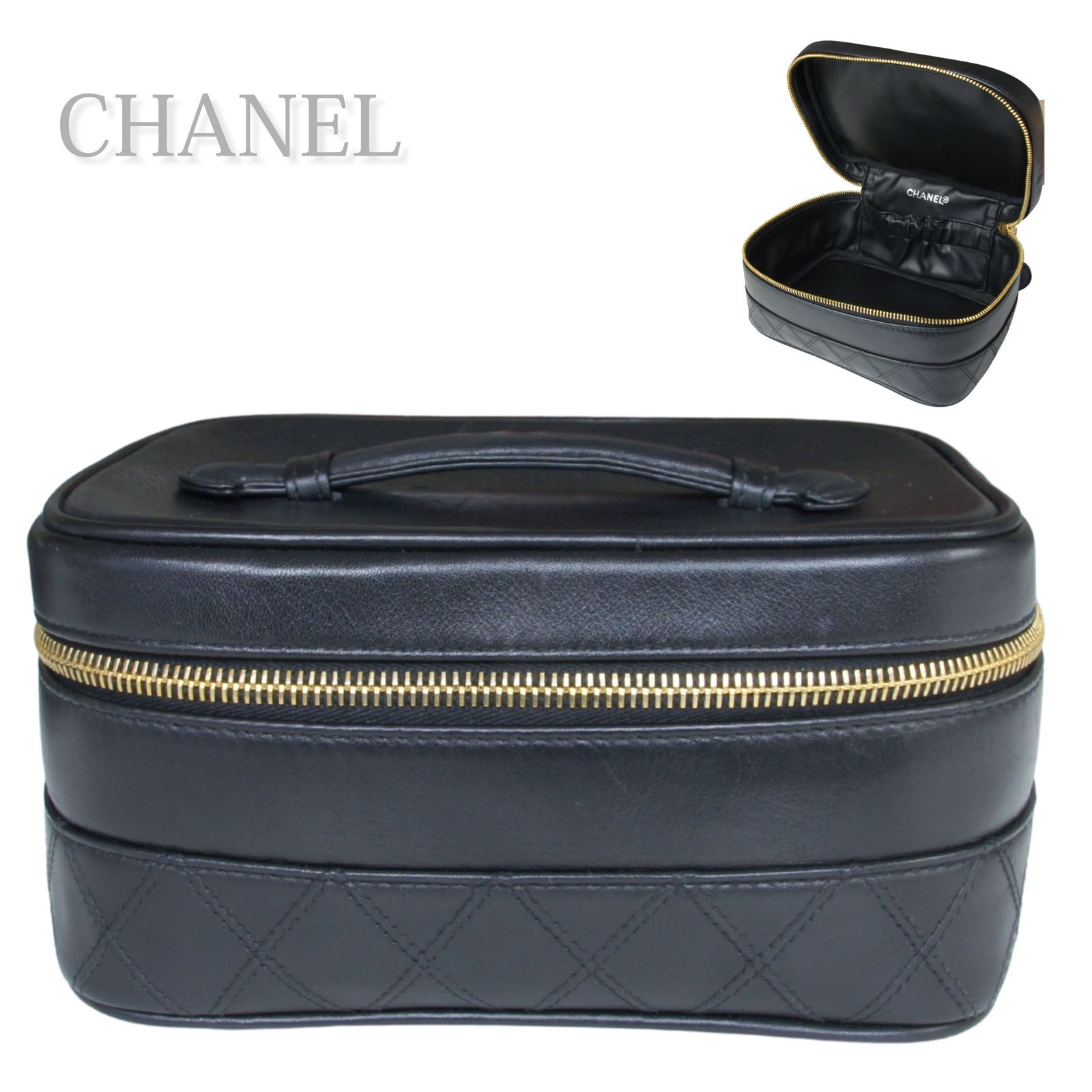 【中古】CHANEL シャネル ビコローレ バニティバッグ レディース ブラック 黒 レザー ココマーク ハンドバッグ 化粧ポーチ バニティケース ヴィンテージ 人気 希少 高級
