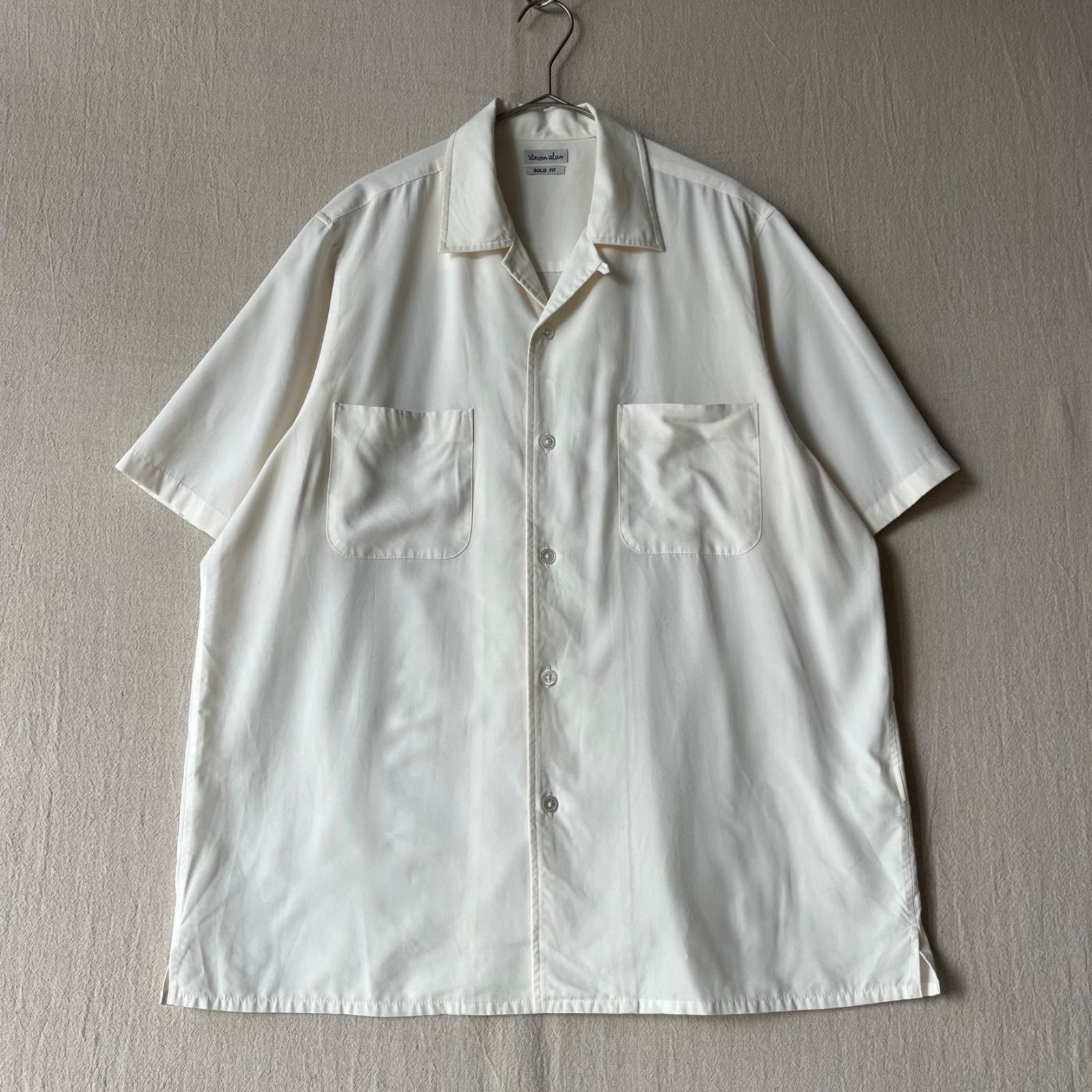 【BOLD FIT】 STEVEN ALAN オープンカラー シャツ / 定価1.8万円 L レーヨン ポリ オフホワイト ボックス 半袖 日本製 T6-06082-9330