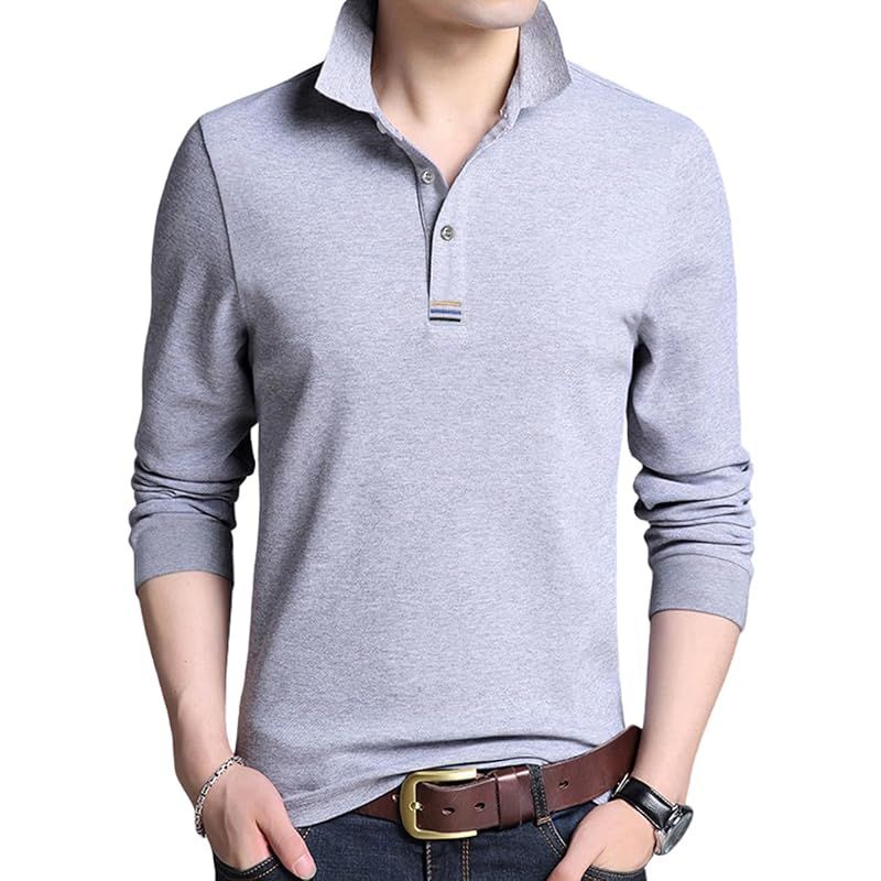 【新品】 [OKJCON] ポロシャツ メンズ 長袖 秋 カジュアル 無地 ゆったり 綿 おしゃれ 大きいサイズ (2XL， グレー) 1