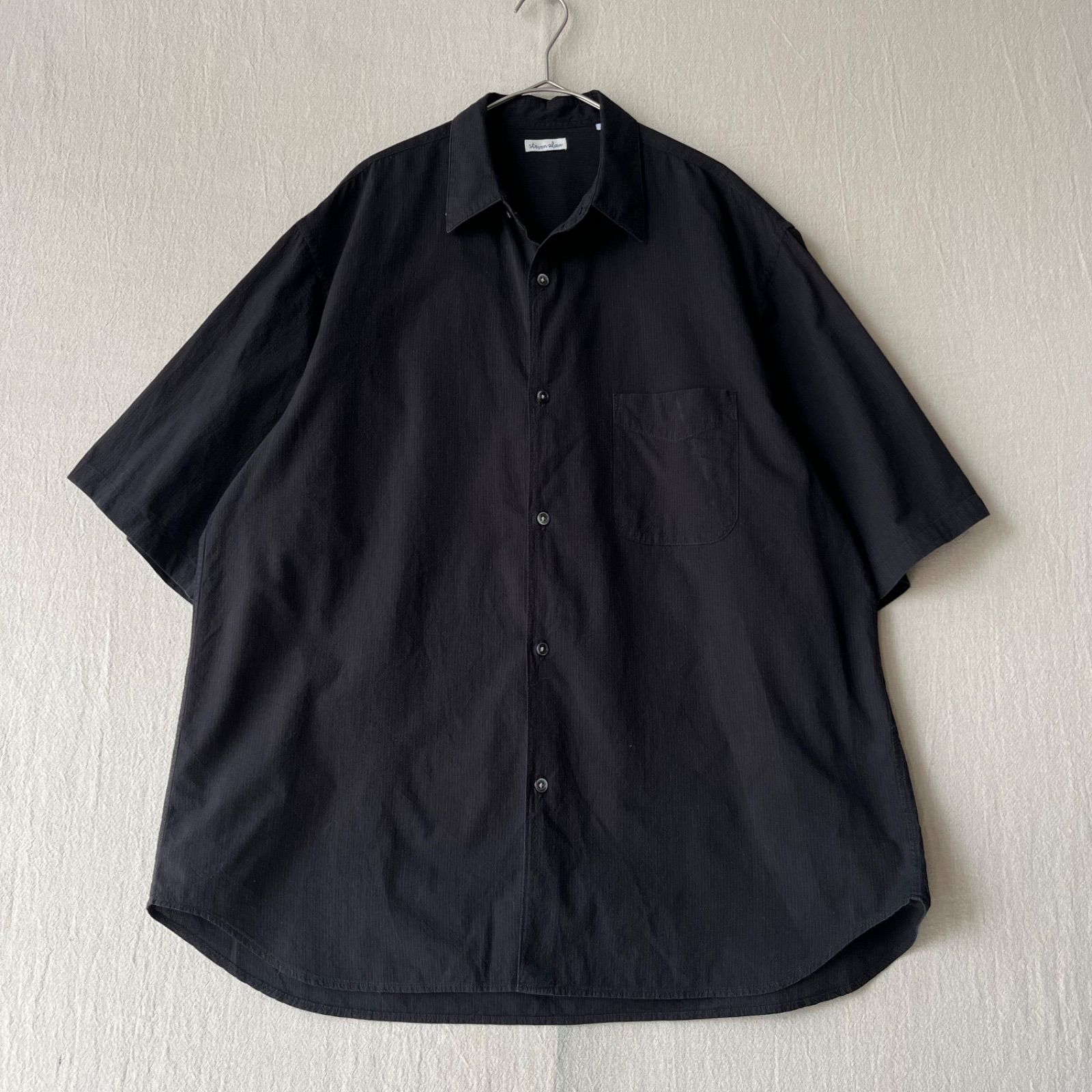STEVEN ALAN シャツ / L コットン ブラック 織り柄 ストライプ 半袖 ボックス T6-05087-9649