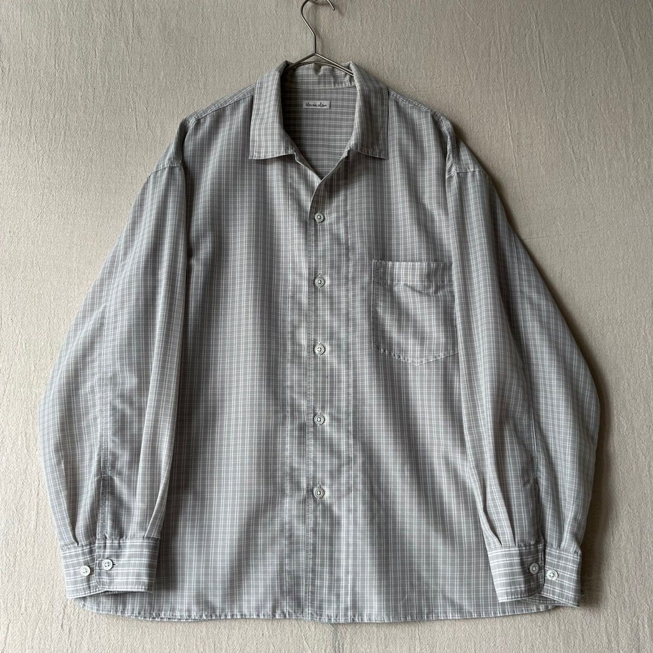 STEVEN ALAN オープンカラー シャツ / M コットン ポリ グレー チェック ボックス T6-05086-9429